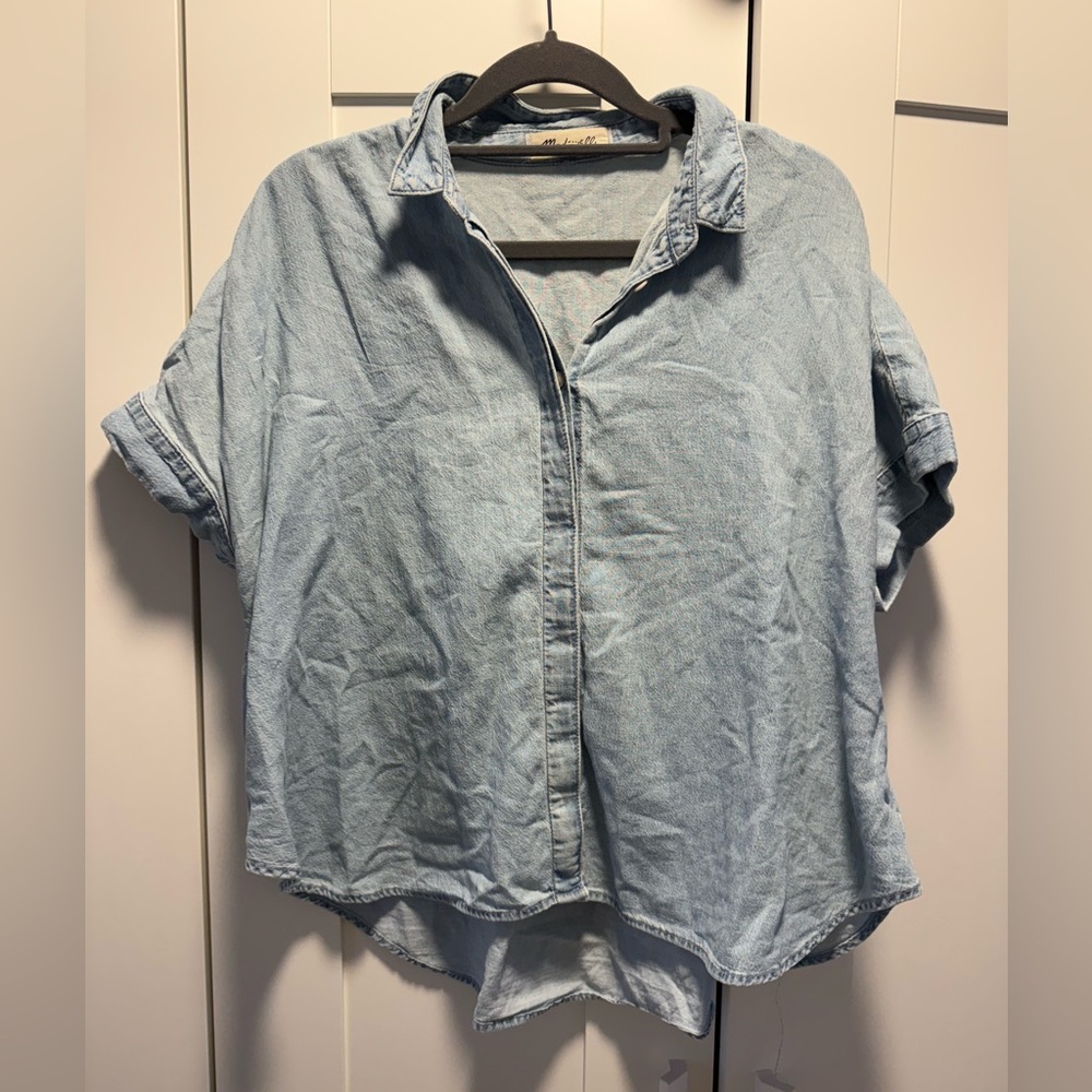 Madewell Soft Blue Chambray Cropped Button Top